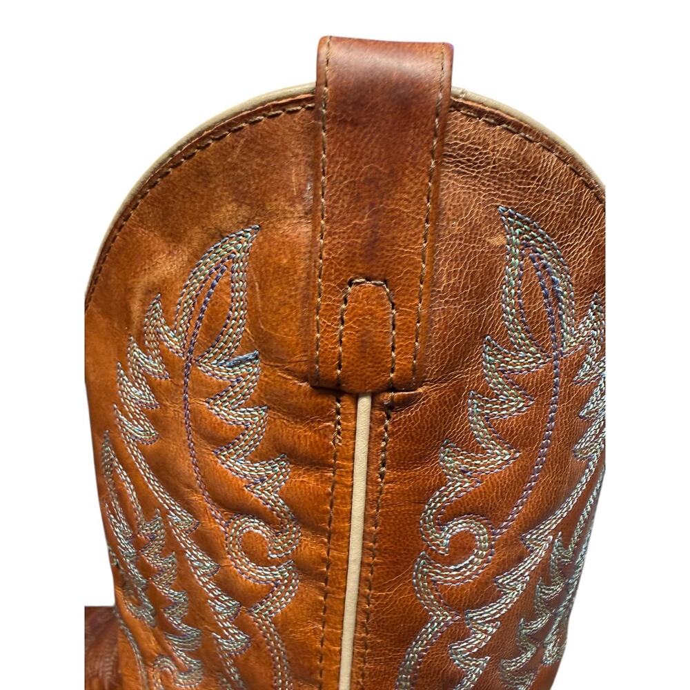 LAREDO Women's 8M Brown Leather Cowboy Pointed ToeBoots Turquoise Stitch Western - Picture 11 of 14